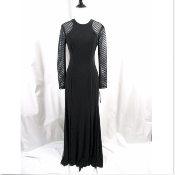 Xscape Black Mesh Cutout Long Sleeve Gown - Picture 1 of 8